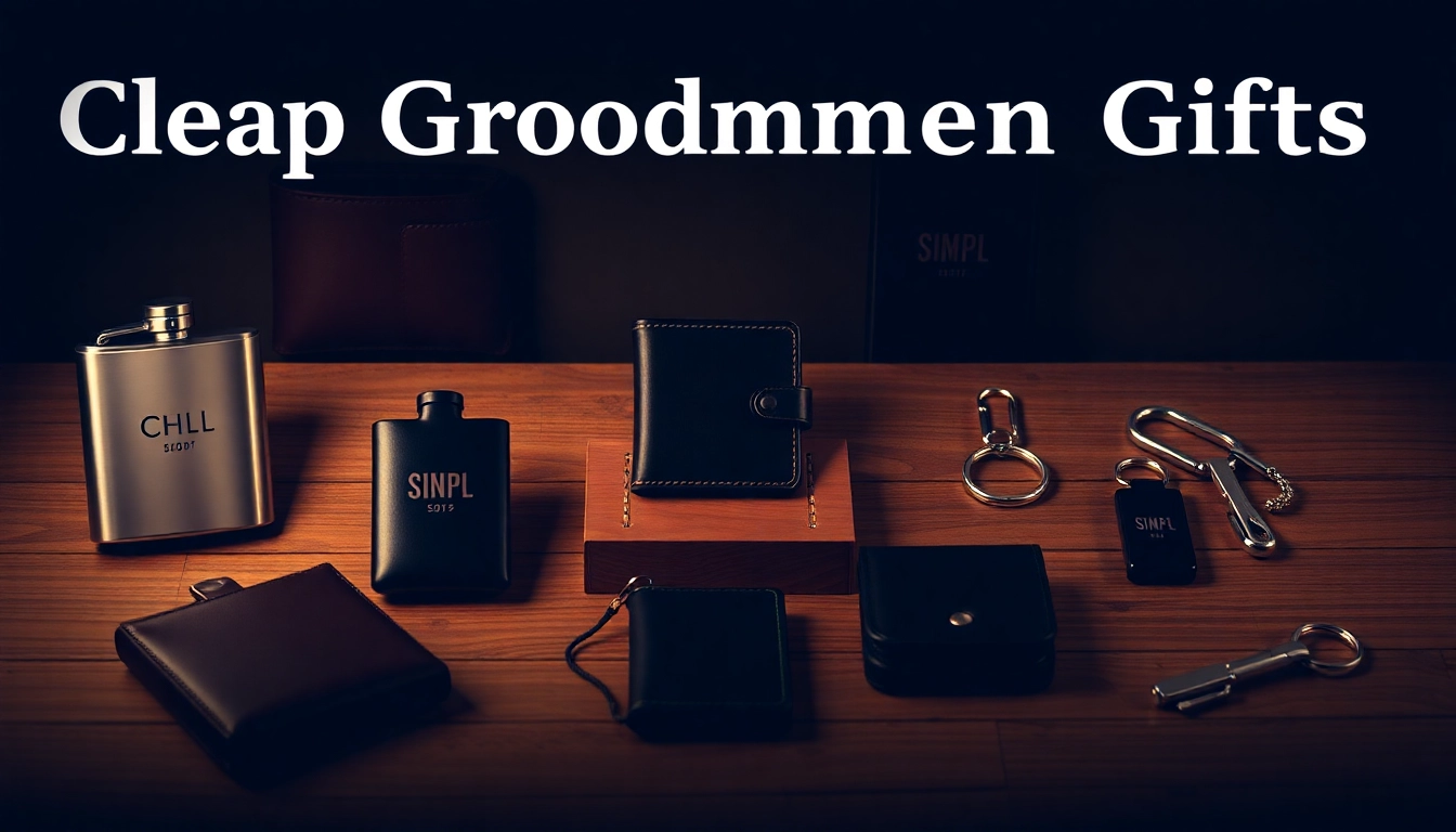 Showcasing unique cheap groomsmen gifts such as personalized flasks and wallets for weddings.