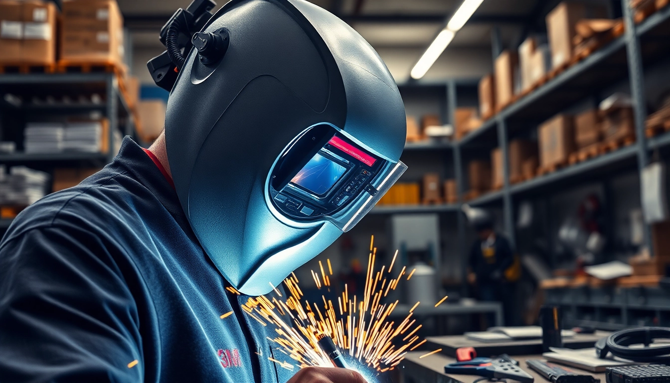Welder using a speedglas welding helmet in action, showcasing safety and performance.