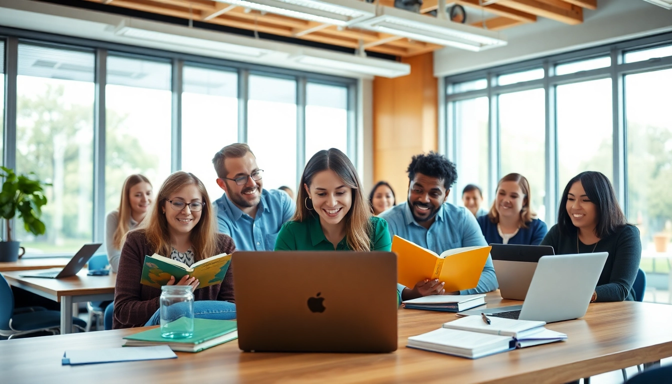 CIPD assignment help study session with diverse students collaborating in a modern classroom.