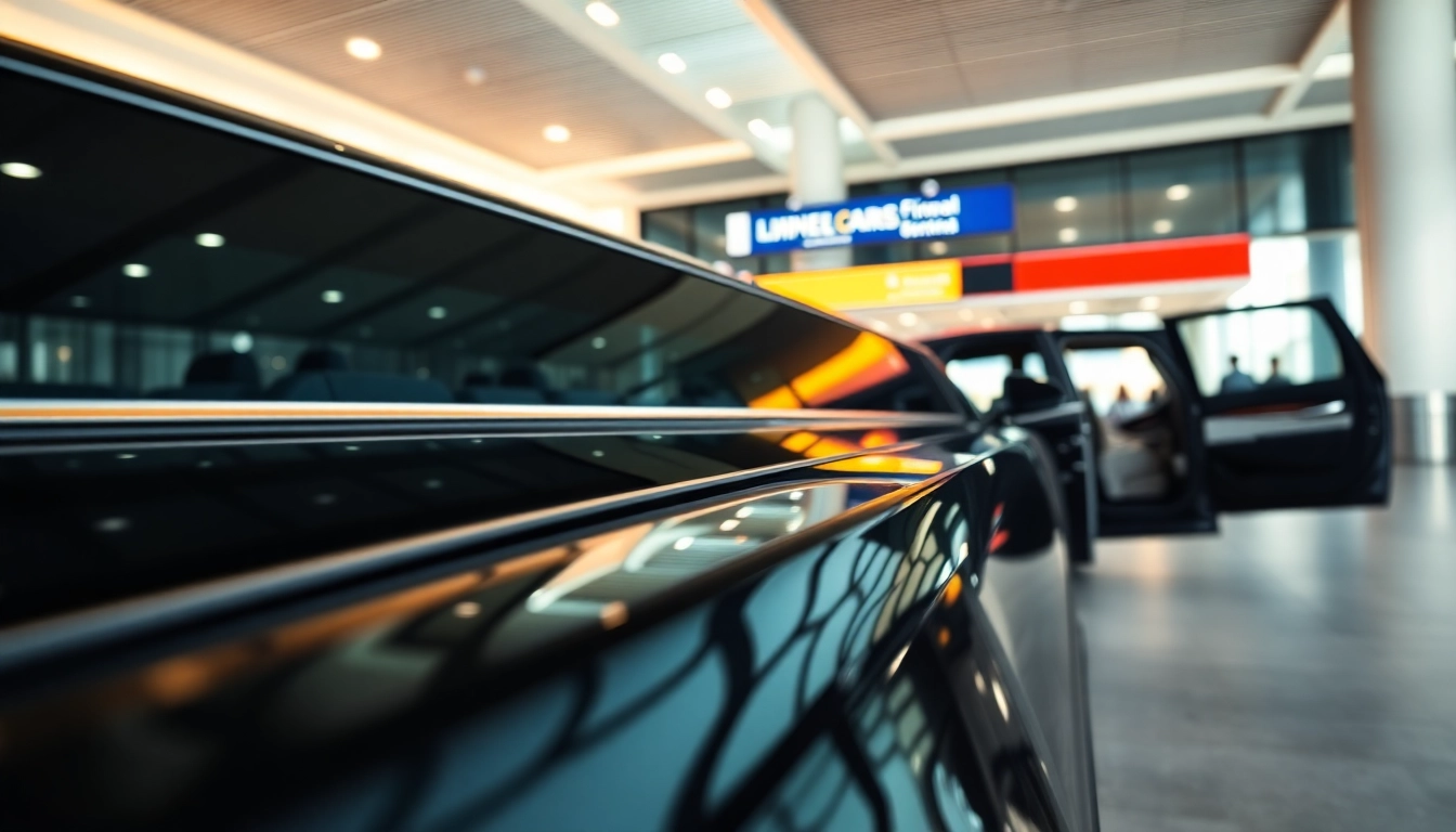 Experience luxury with Miami airport limo service featuring a sleek black limousine at the airport.