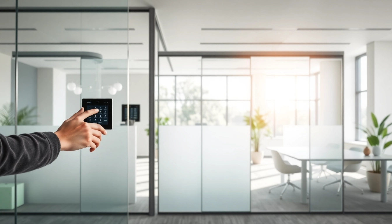 Showcase of movable glass partitions in a modern office environment, illustrating versatility and functionality.