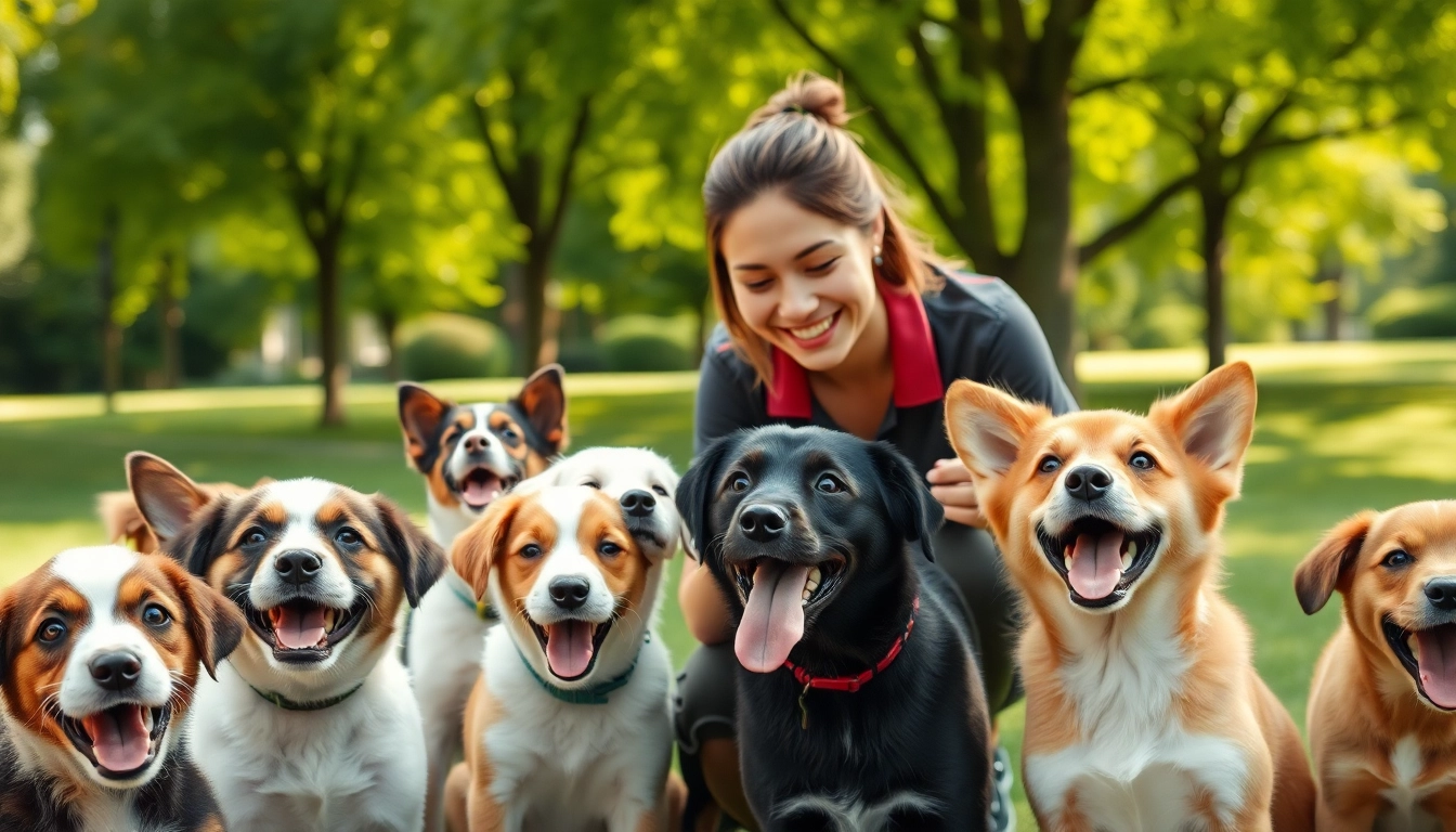 Engaging dog training session in Irvine with a professional trainer and lively puppies.