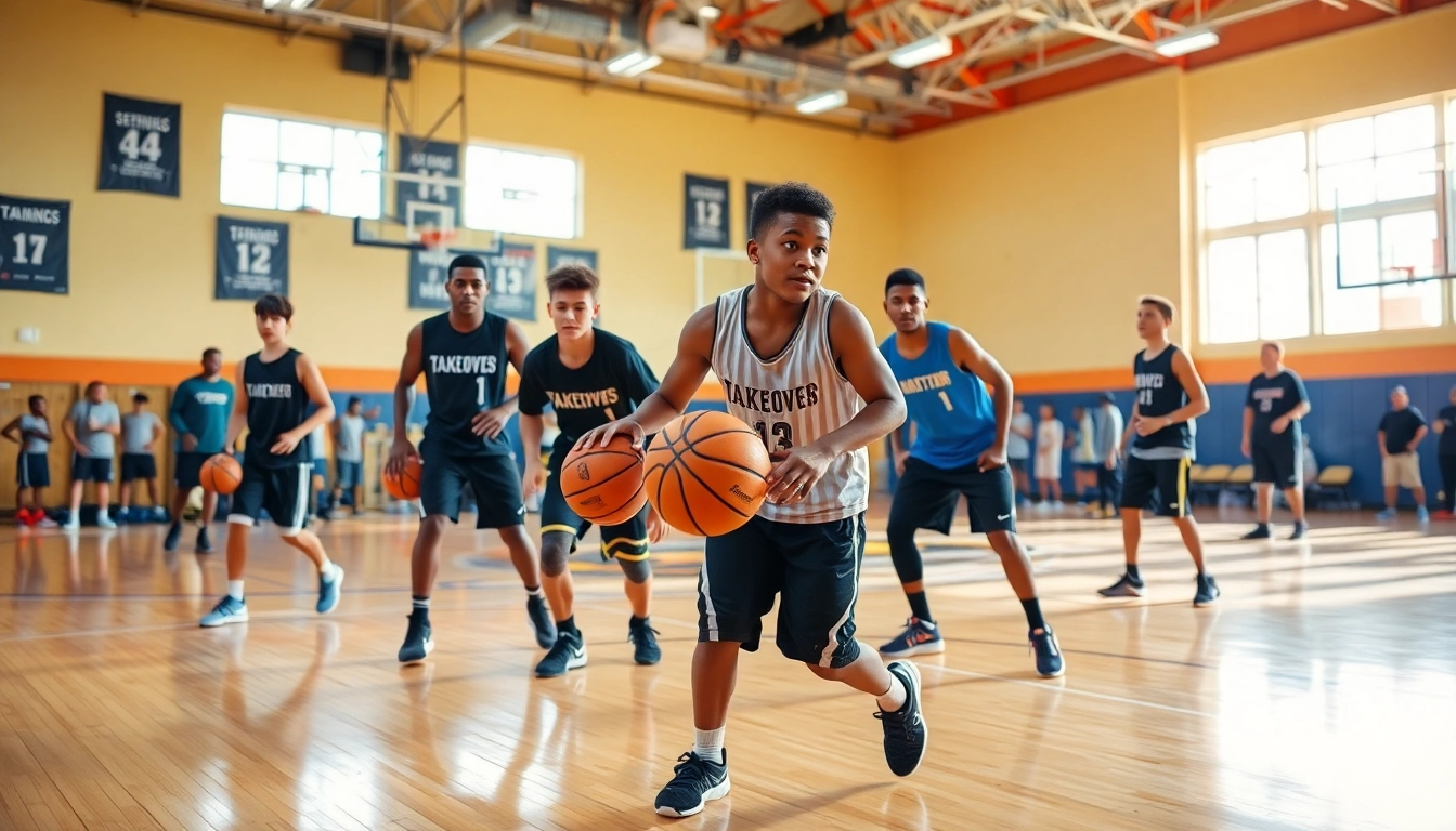 Developing skills at the Takeover Basketball Academy during a vibrant training session.