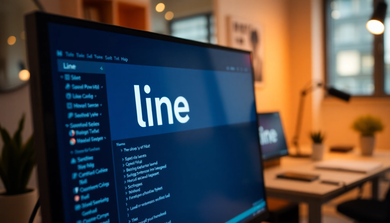 Showcasing the line下載電腦版 installation on a laptop with vibrant interface highlights.