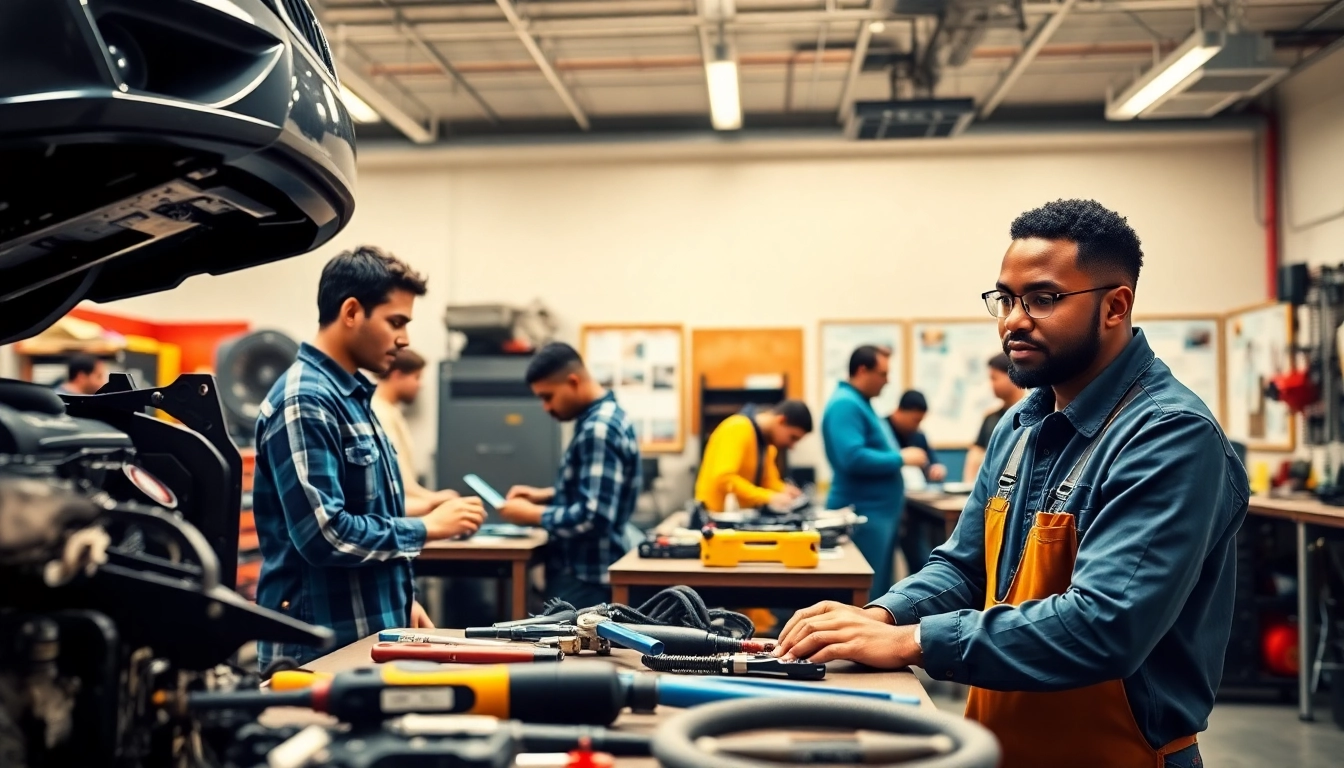 Students engaged in hands-on learning at a trade school Knoxville TN, showcasing energized vocational training.
