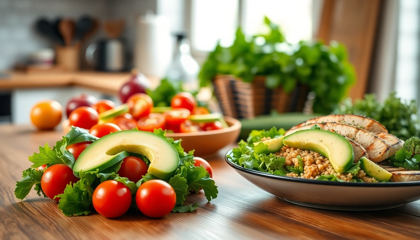 Beautifully arranged healthy weight loss food on a kitchen table for vibrant meal prep.