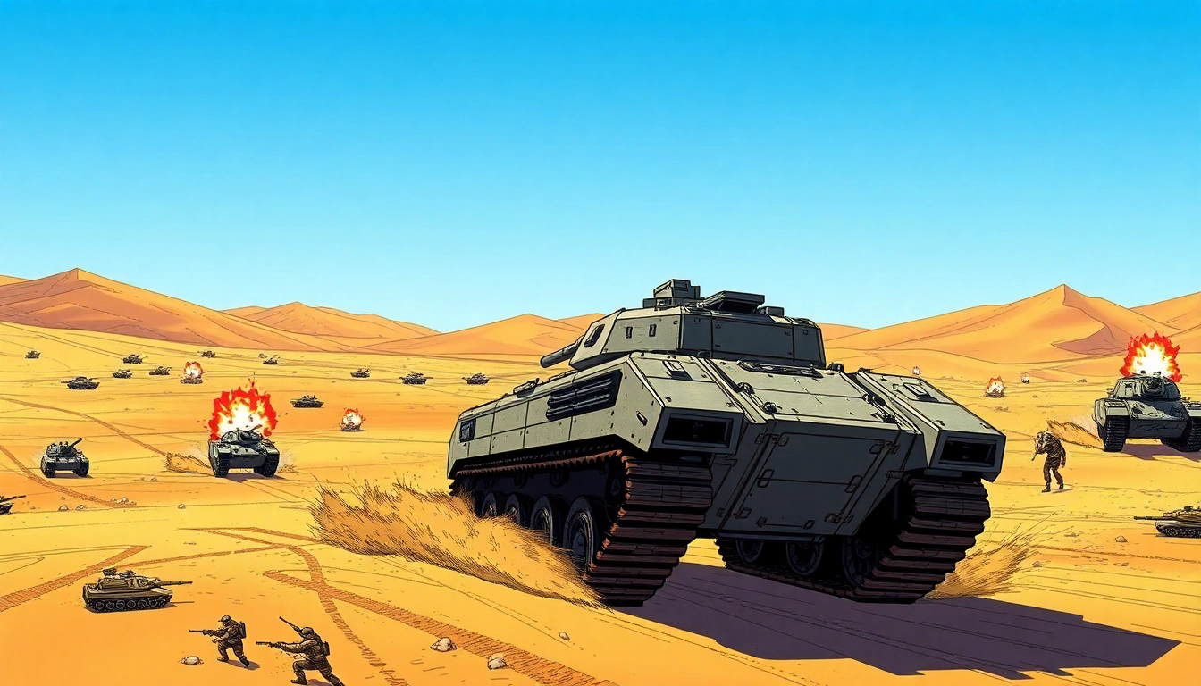 Engage in intense action with the Dune 2 game, featuring tanks battling in a dynamic desert setting.