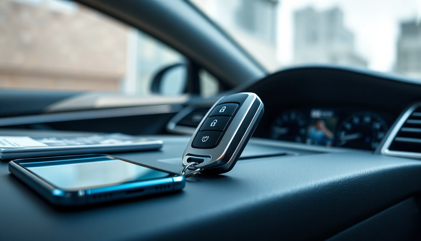 Showcasing keyless carkeys in a modern car dashboard highlighting advanced technology.
