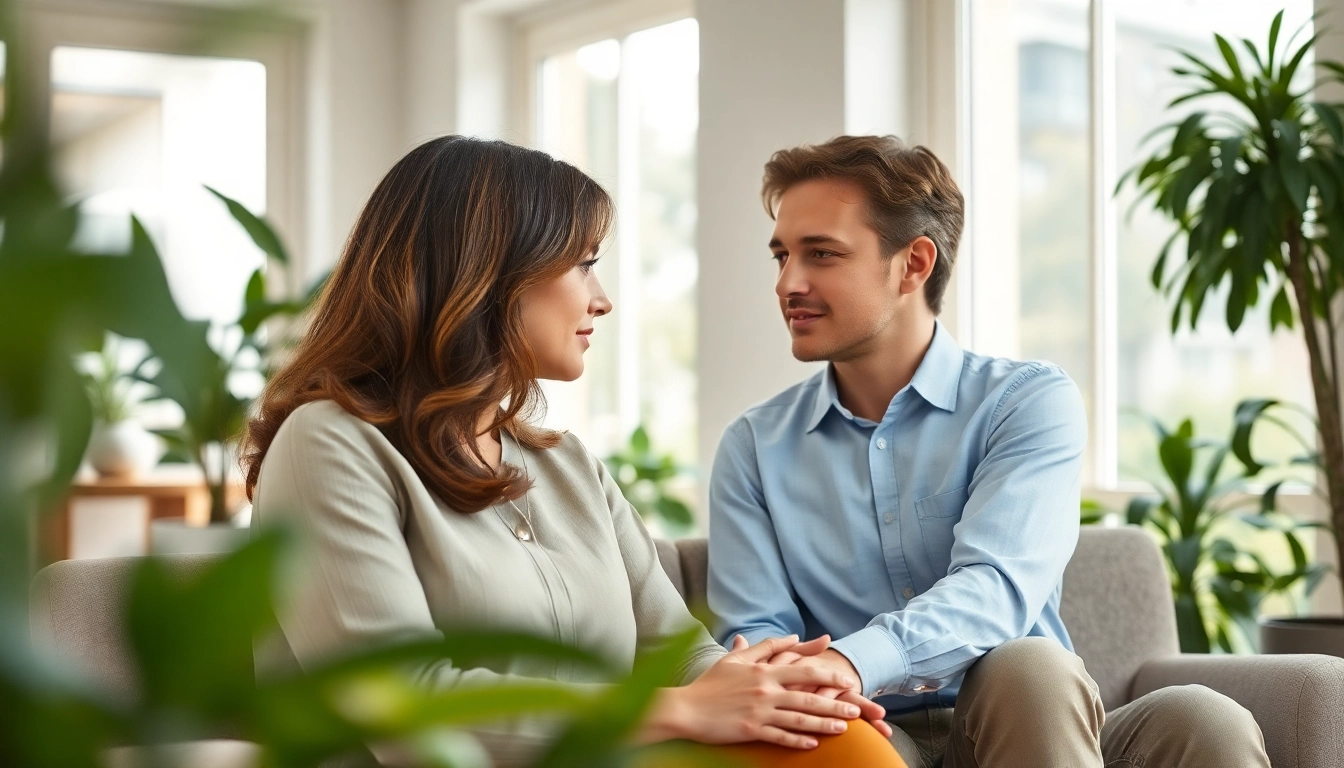 Engaging attachment theory coach helping a client in a serene office environment.