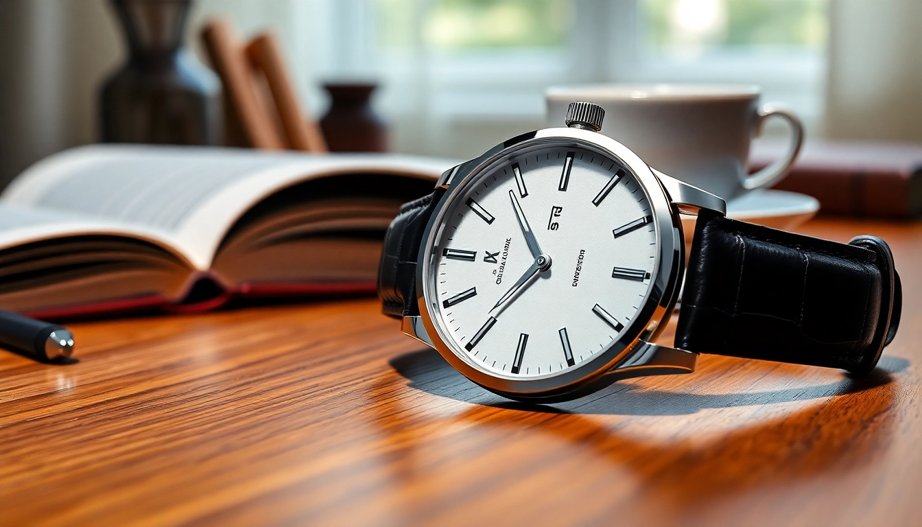 Herren Armbanduhr auf einem stilvollen Holztisch, perfekt beleuchtet für den Kauf.