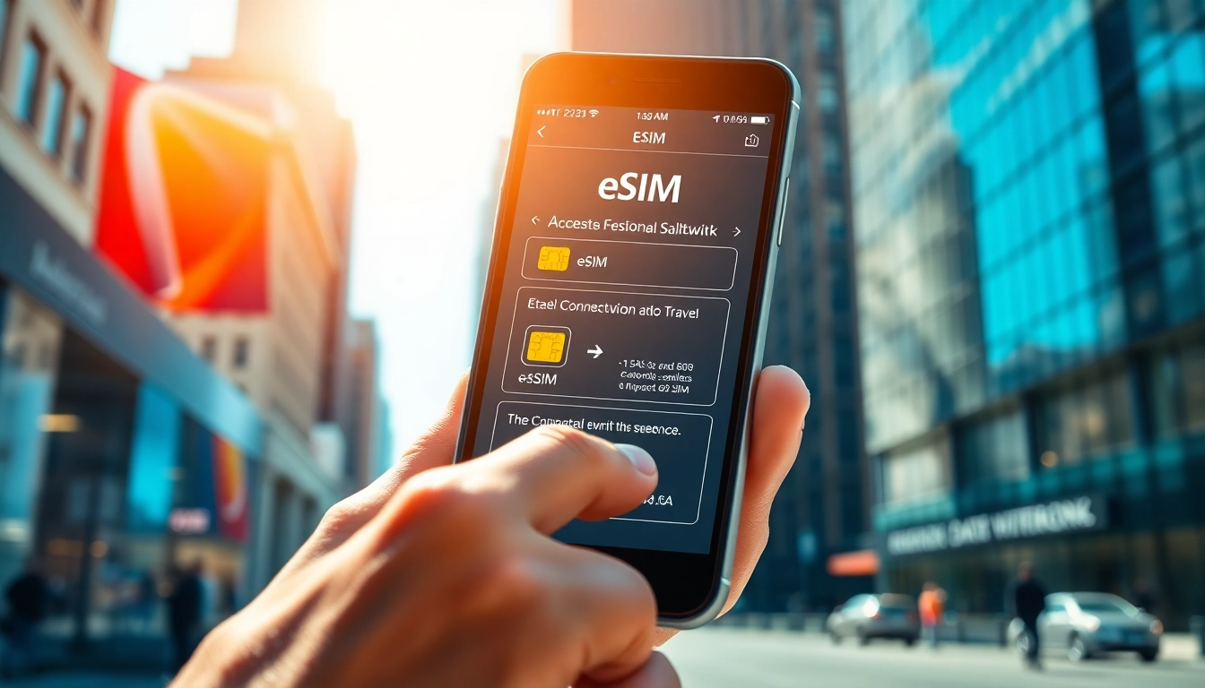 Discover seamless connectivity with esim usa options displayed on a smartphone in a bustling city.