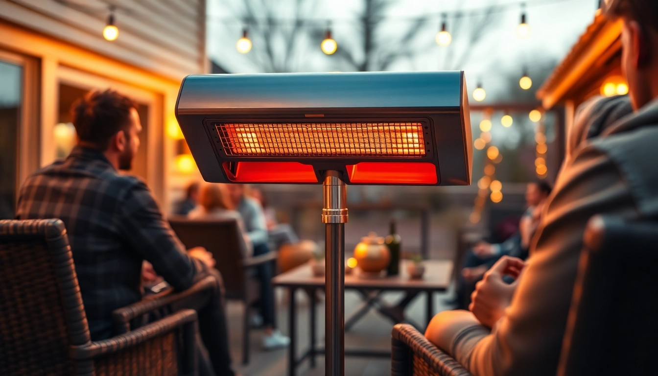 Infrarotstrahler in Verwendung auf einer gemütlichen Terrasse mit warmem Licht.