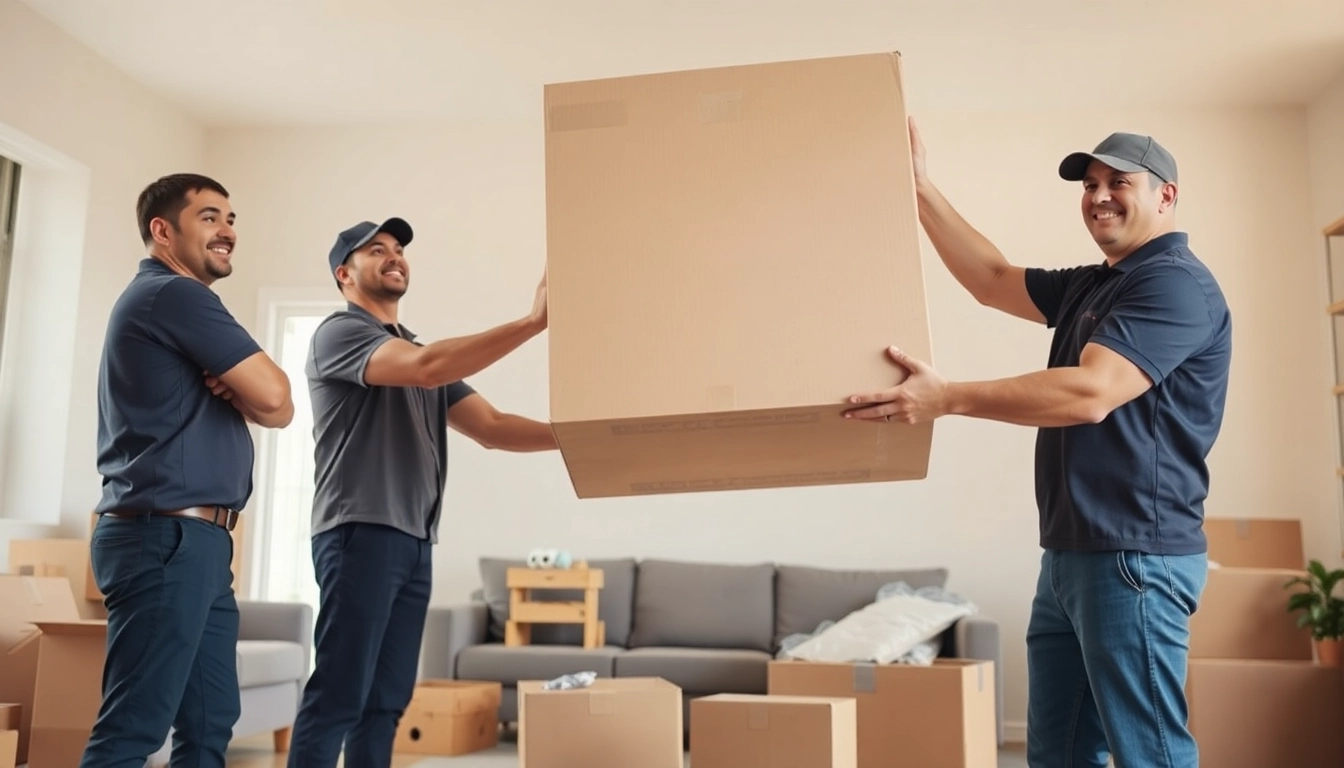 Movers Calgary working diligently to pack and move boxes in a clean home environment.