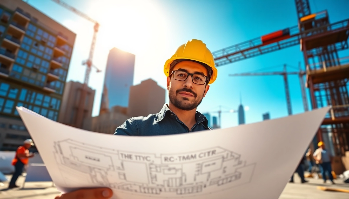 New York City General Contractor showcasing expertise at a bustling construction site with city skyline in view.