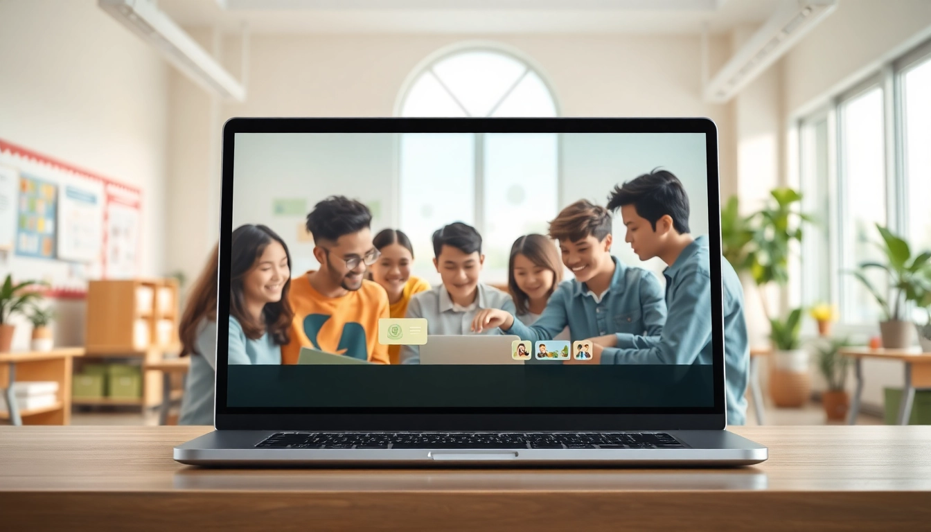 Engaging scene with an educational tool promoting interactive learning in a vibrant classroom.