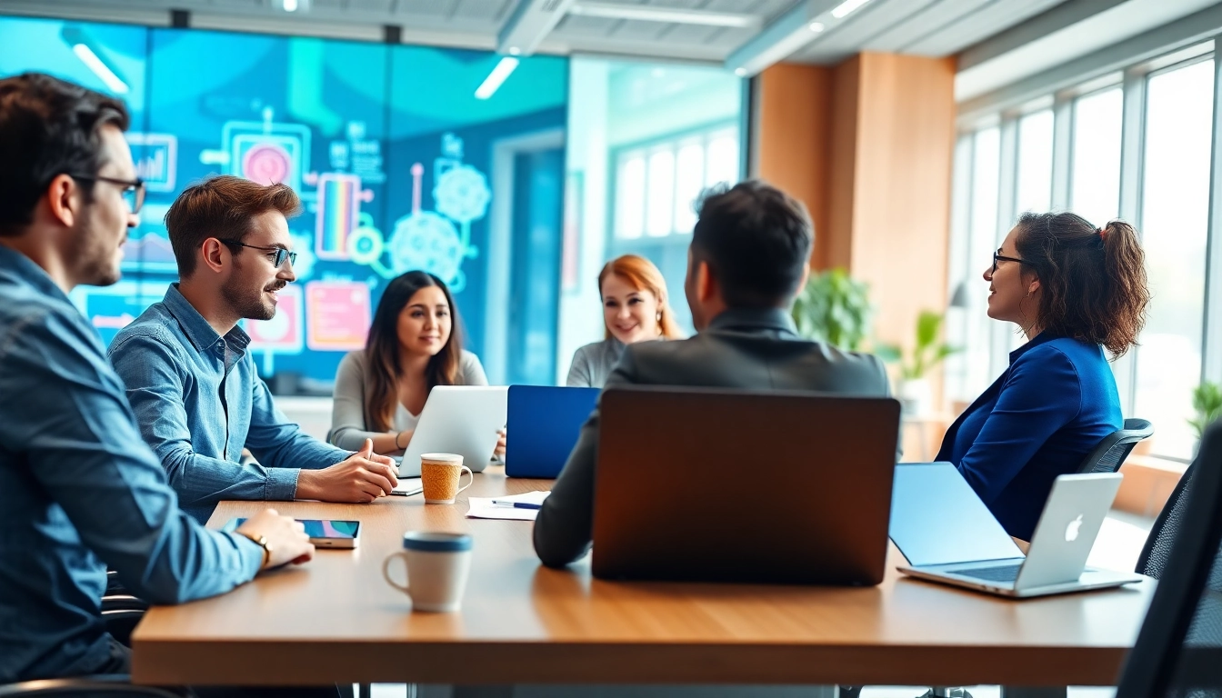 Team collaboration in a bright office of Technology Companies sharing innovative ideas.