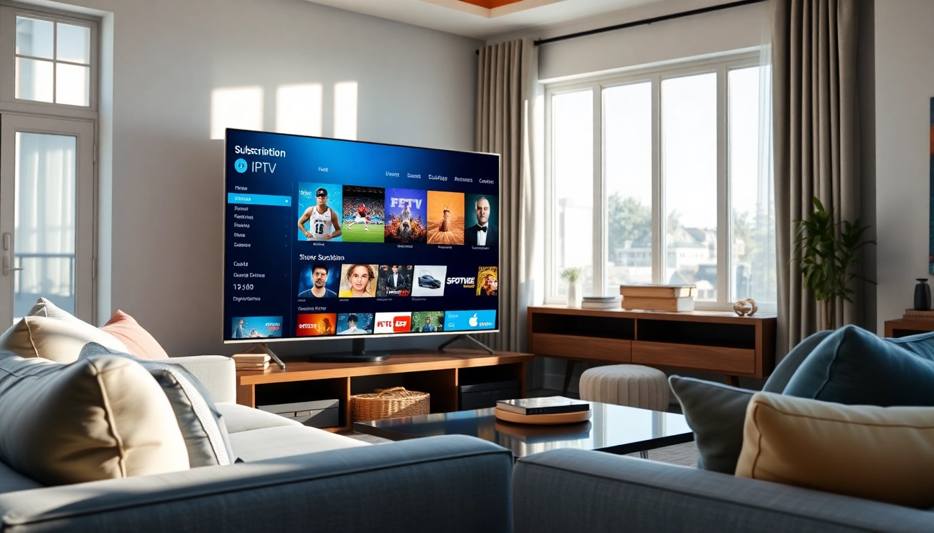 Explore IPTV subscription options displayed on a modern TV in a cozy living room.