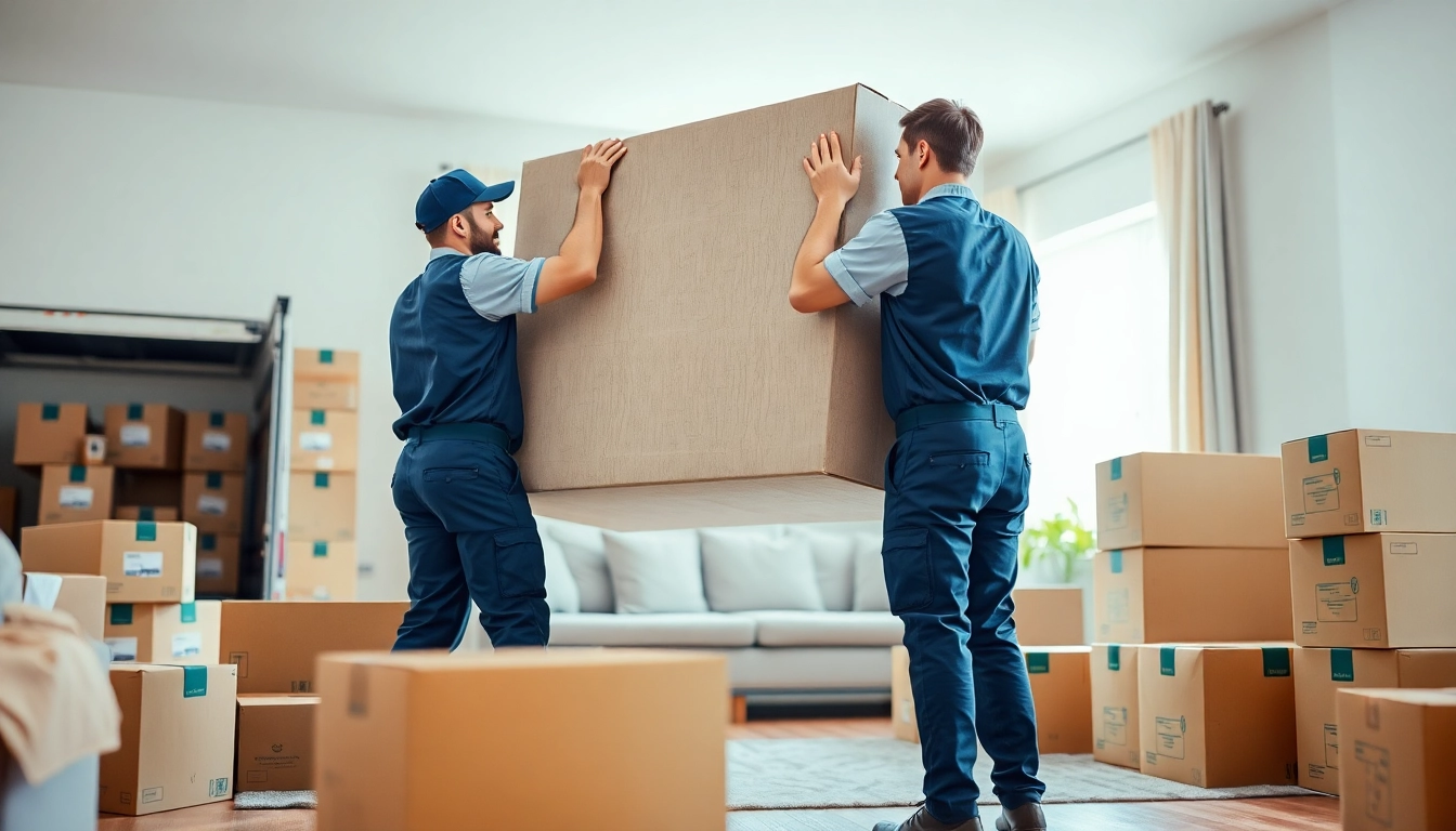 Movers calgary carefully handling furniture during a residential move with teamwork and professionalism.