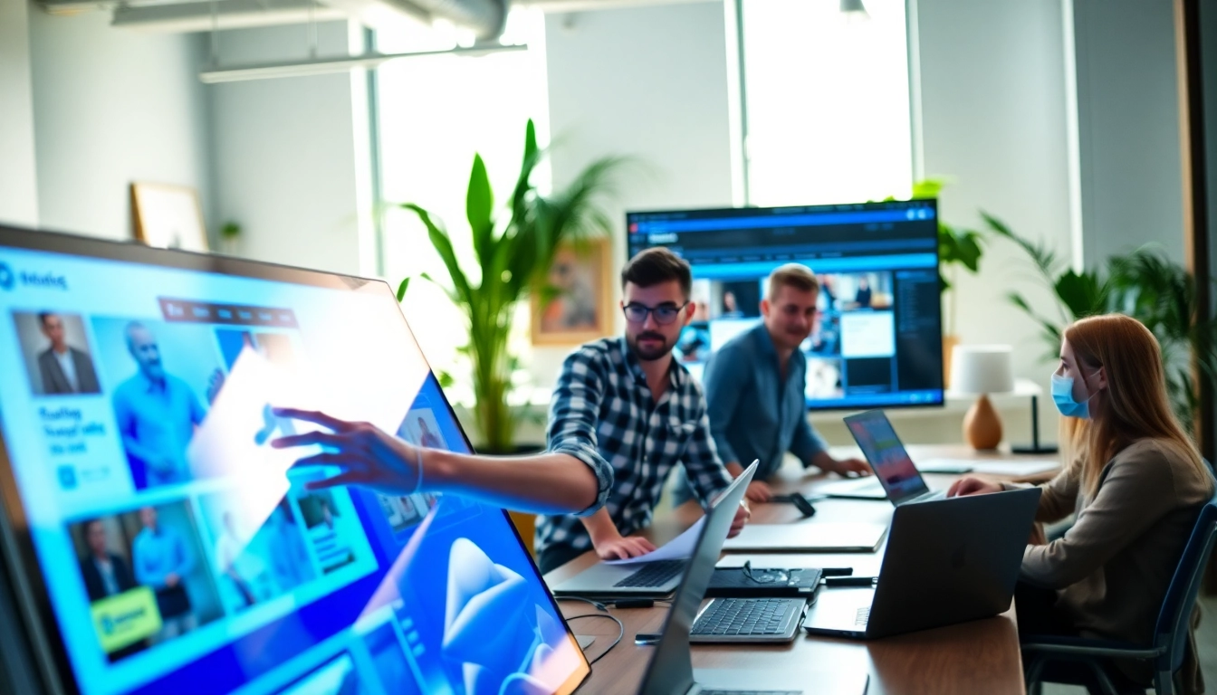 Designers working on innovative website design kansas city projects in a modern office.