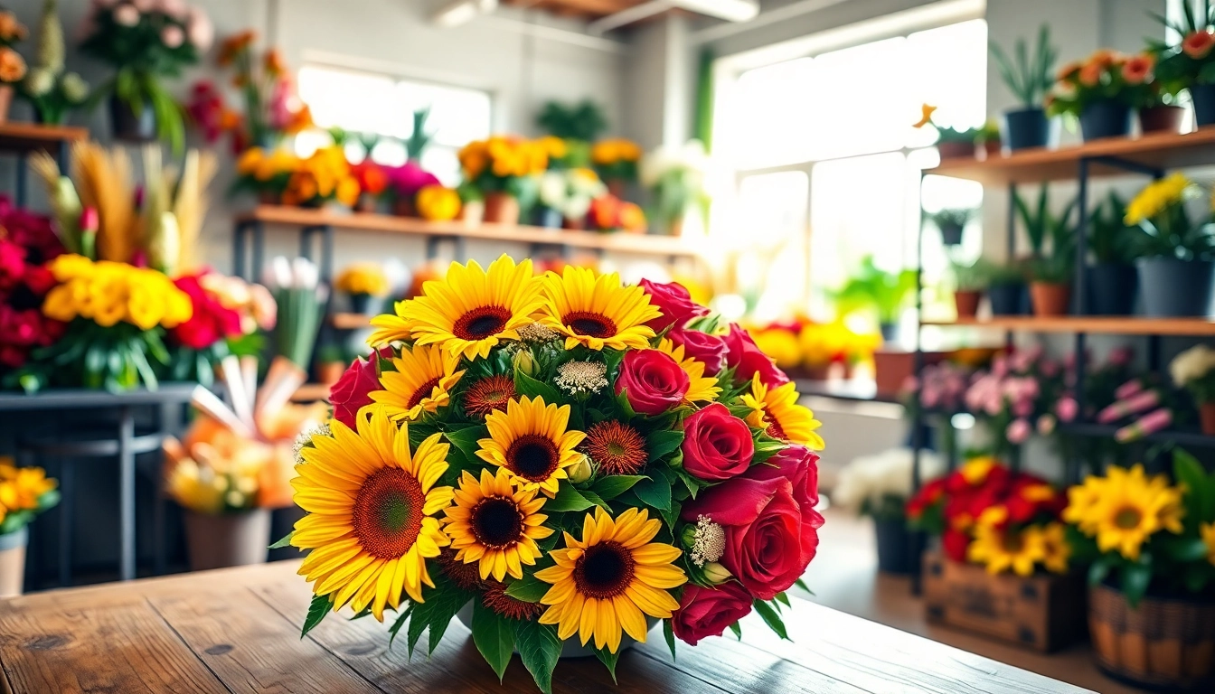 Beautiful flower arrangements from Florist Wollert showcasing a vibrant bouquet and a welcoming shop atmosphere.